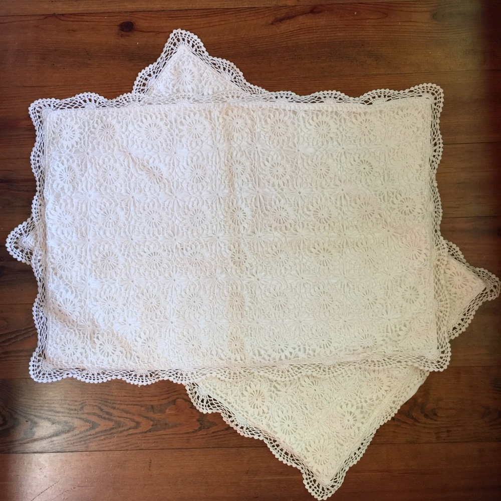VTG Crocheted Pillow Shams Covers 100% Cotton Two